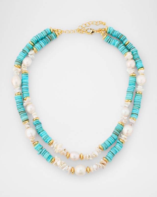 Multi-Strand Turquoise And Pearl Necklace